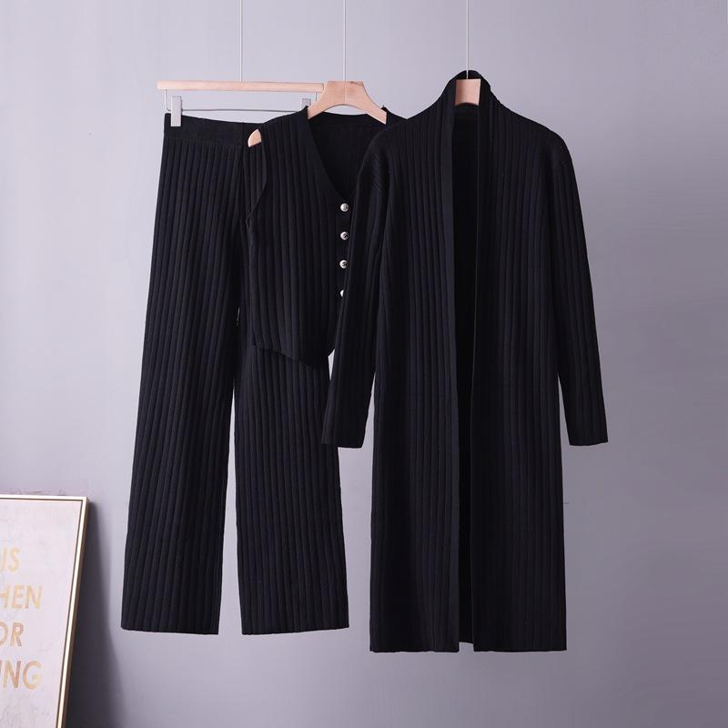 Cross-border autumn and winter knitted cardigan women's new Korean version lazy wind loose soft waxy sweater vest three-piece set women