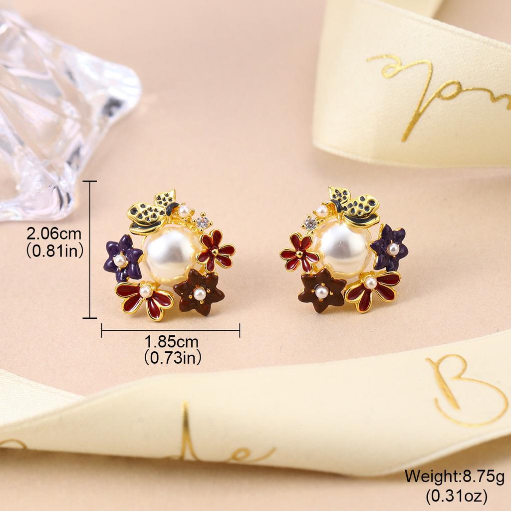 Three-dimensional Fashion Enamel Glaze Powder Purple Flower Bow Bell Spring and Summer Stud Earrings Long Fringed Silver Needle Earrings