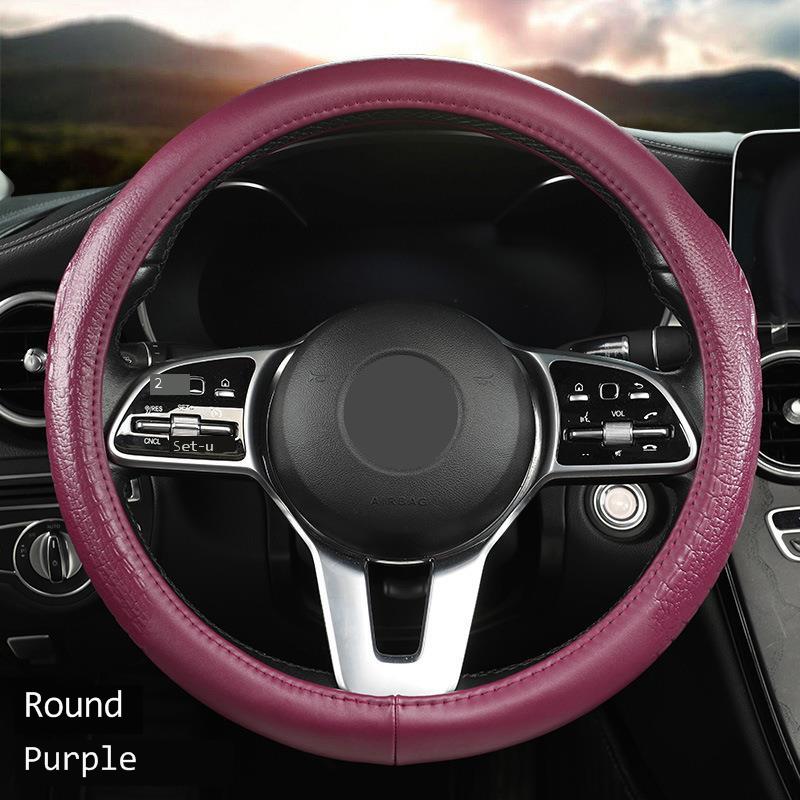 Crocodile Grain Steering Wheel Cover Rear Leather Protective Case Car Steering Wheel Universal Alligator Handle Cover D