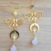 Vintage Hollow-out Butterfly Pendant Earrings Bohemian Moon Moth Ear Hooks Natural Stone Jewelry Accessory Gifts For Women Girls