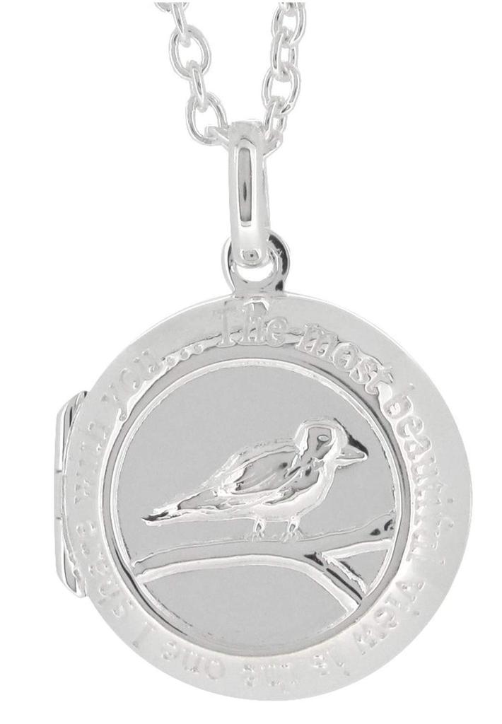 Shinjuku Gin No Kura Round Bird Locket Pendant (Silver 925) (No Chain, No Engraving) for Women with Photo Holder (sv925)