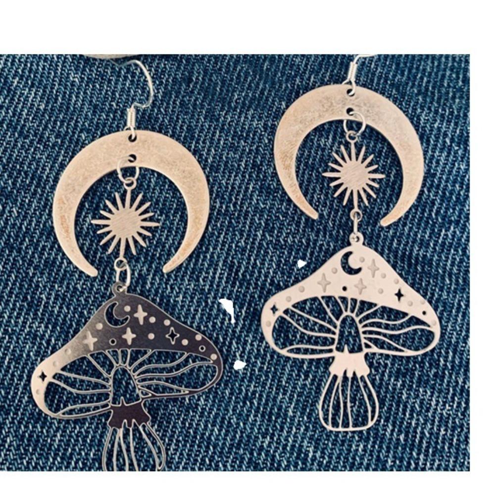 Fashion Personality Hollowed-out Sun Moon Star Mushrooms Psychedelic Plant Dangle Earrings for Women Jewelry Accessories Gifts