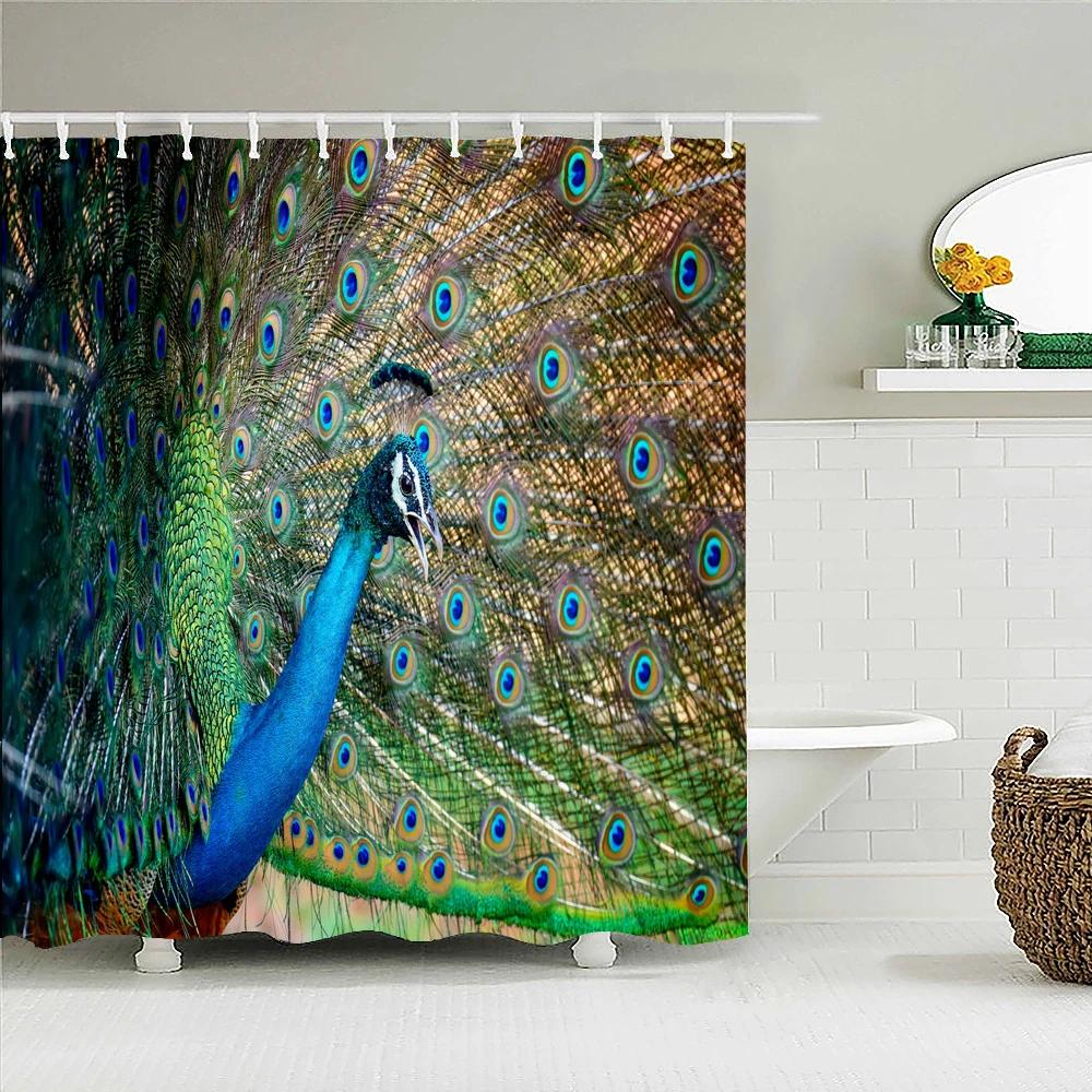 3D Flowers and Birds Peacocks Shower Curtain Waterproof Bathroom Curtains Polyester Home Decor Bathtub Curtain Screen with Hooks