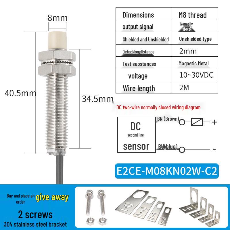 Waterproof Inductive Proximity Switch, Two-Wire, M8/M12/M18/M30, NPN NO/PNP NC