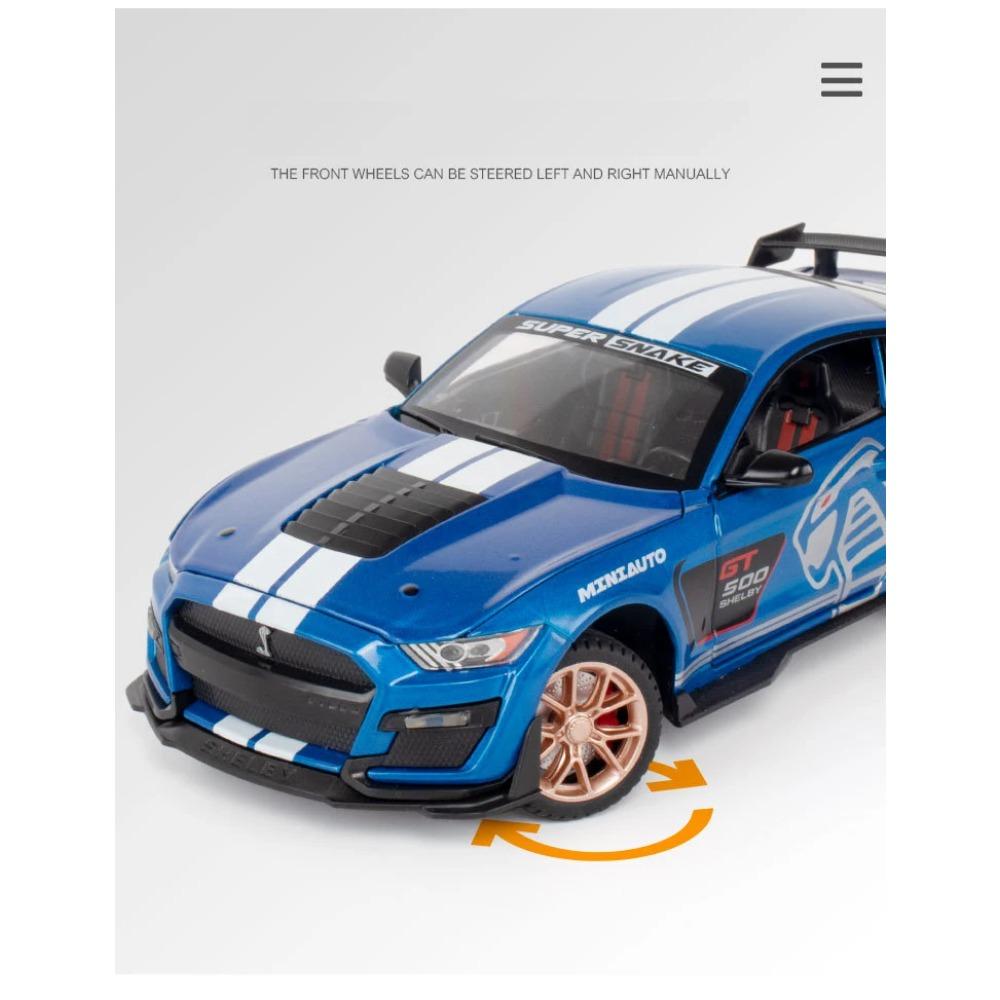 1/24 Ford Mustang Shelby GT500 Alloy Muscle Car Model Sound and Light Pull Back Children's Toy Collectibles Birthday Gift