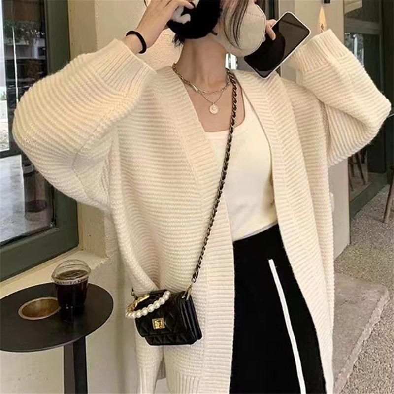 

Осень и зима новый свободный ленивый стиль вязаный кардиган топ женский простой универсальный мягкий восковой свитер куртка One Size