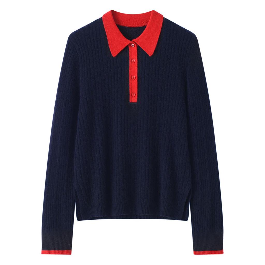 Women's Retro Cashmere Cable Knit Polo Sweater - New Year 2026 Autumn/Winter Collection