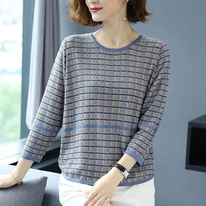 Svetr pro ženy Podzim Zima Zesílený Pulovr Teplý Pletený Pruhovaný Kulatý výstřih Základní vrstva Pružný Dlouhý rukáv Oversize Svetr Topy