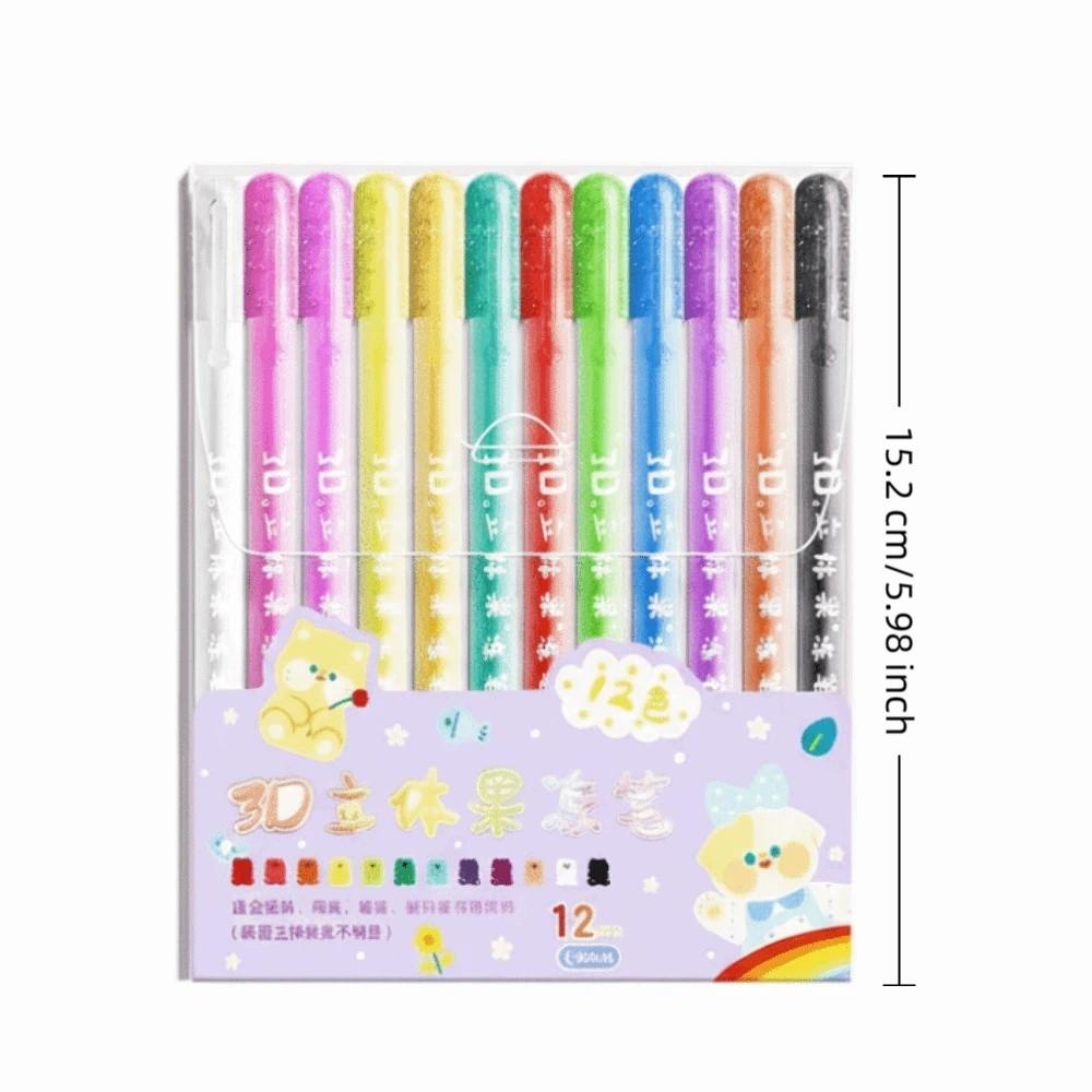 12pcs Set Fun Glitter Gel 3D Fluorescent Pen DIY Craft Art Supplies Jelly Drawing Pen Greeting Card Contour Pen Scrapbooking
