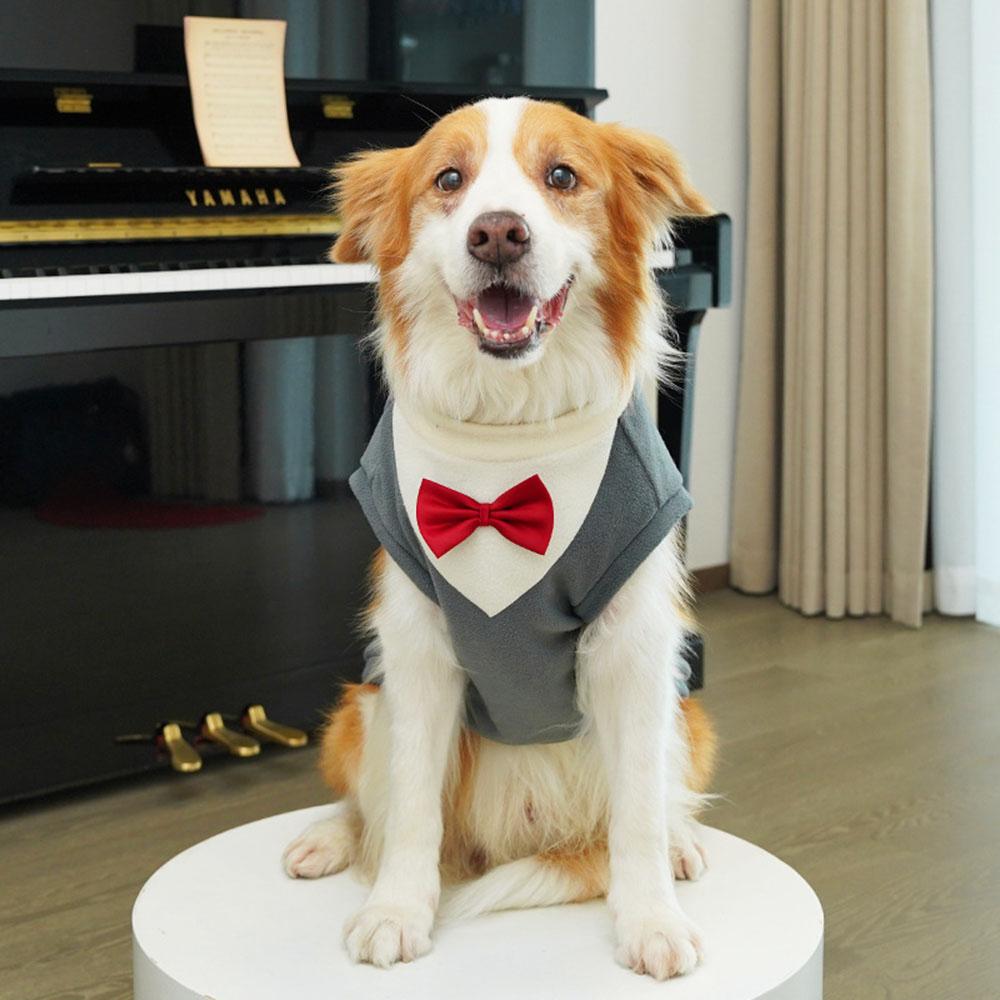 3XL-8XL Large Dogs Clothes Winter Warm Fleece Pet Clothing with Red Bow Tie Big Dog Tuxedo Costume for Labrador Golden Retriever