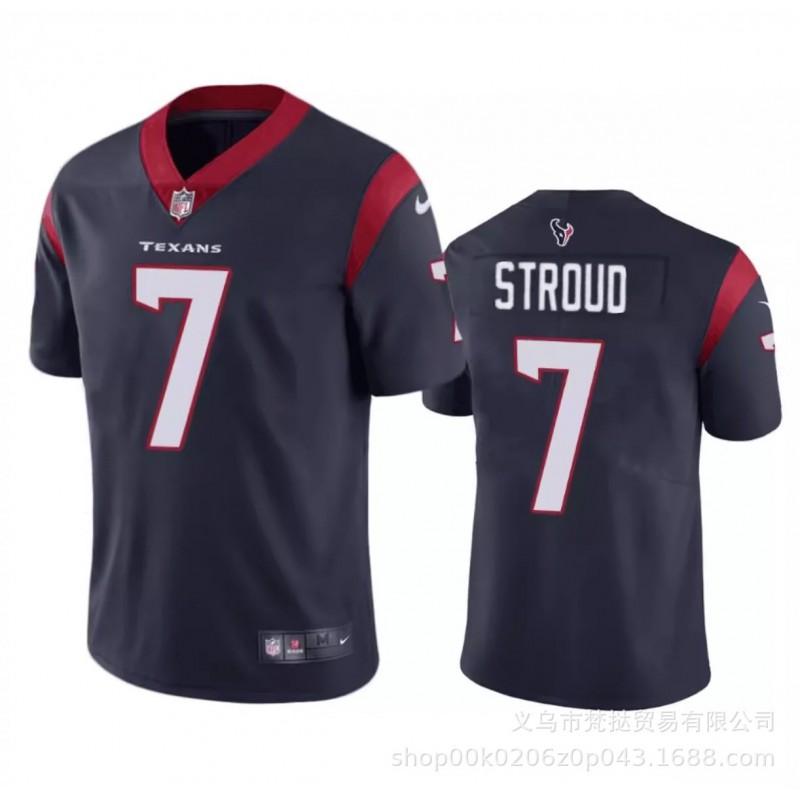 Mens NFL Houston Texans C.J. Stroud 7 Embroidered Replica Jersey Short Sleeve Cotton Blend V-Neck Sports Fan Apparel