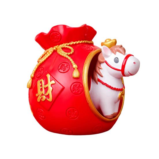2026 Chinese Year Figurine Resin Red Fortune Bag Horse in Zodiac Horse Feng Shui Desk