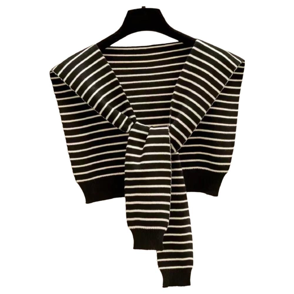 Striped Knitted Shawl Thin Warm Shoulder Wrap Trendy Shoulder Protection Scarf Korean Style
