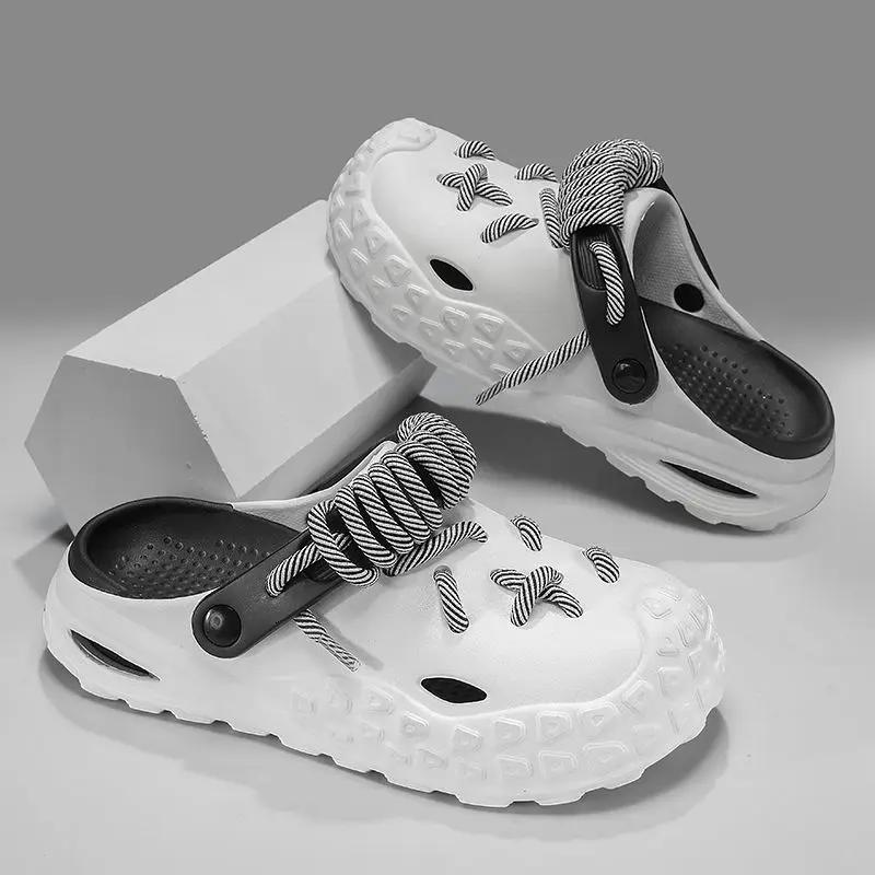 Fashion Half Men's Shoe Hole Beach Slides Platform Low Price Trend 2025 Mascullino Pvc Eva Original Rubber Designer Luxury Male Slipper