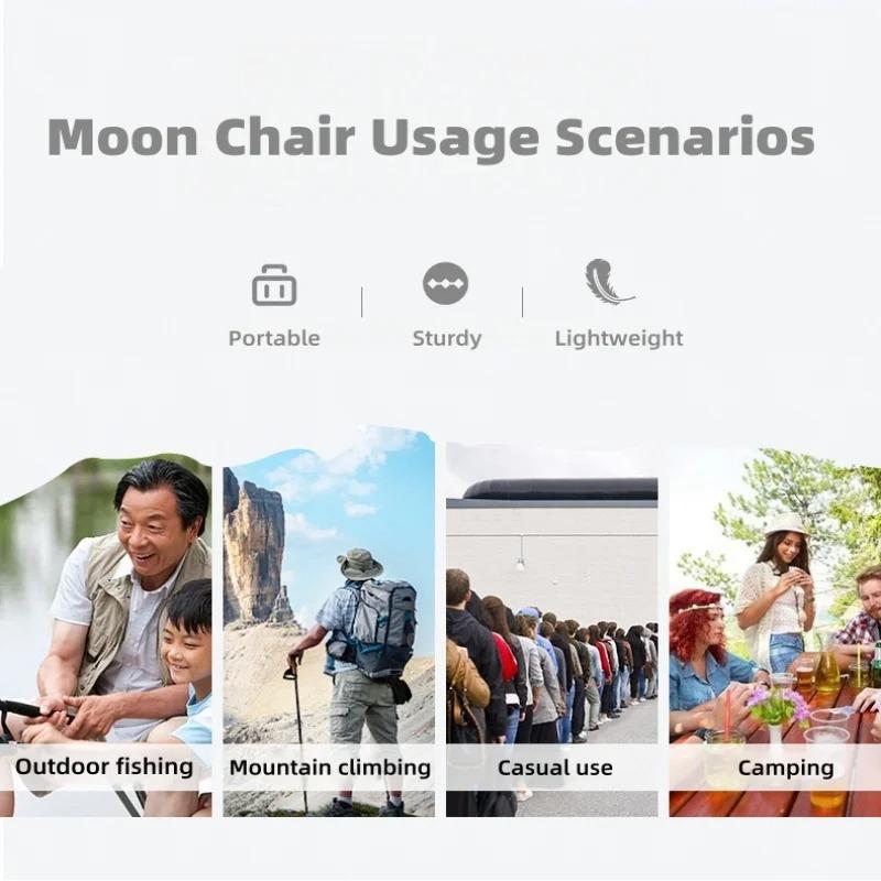 Outdoor Moon Chair Camping Folding Seat Portable Leisure Backrest Chair Ultra Light Aluminum Alloy Frame Camping Equipment