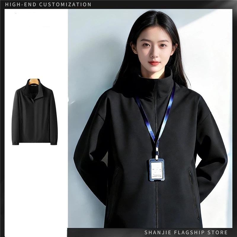 Unisex Softshell Jacket Windproof Warm Stand Collar Workwear 4XL чёрный