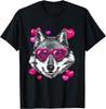 Lunettes de soleil Cœur Amoureux de Loup T-shirt Graphique Saint-Valentin T-shirt Doux Décontracté à Col Rond