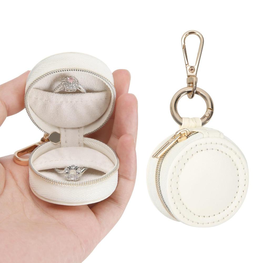 Round Portable Jewelry Storage Bag Necklace Ring Jewelry Box Storage Case With Keychain  Women