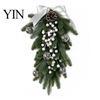 Rustic Pine Cone Red Berry Swag Christmas Teardrop Decoration, Artificial Wreath with Berries Cones Front Door Decoration And Bow for Door,