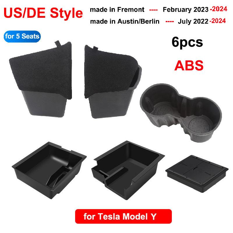 Center Console Organizer for Tesla Model Y 2023 2024 Rear Trunk Side Storage Box Bins Flocking Armrest Hidden Cup Tray Console