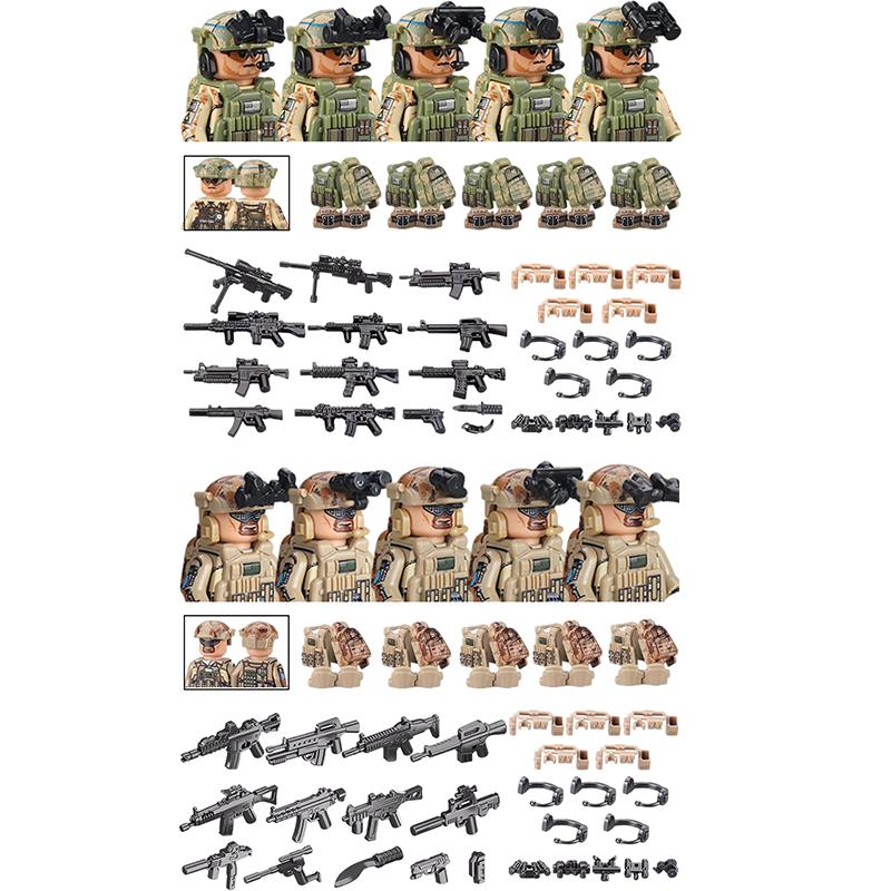 America Army Combat Uniform Special Forces Figures Building Blocks City US Special Air Service Soldier Military Weapons Toys