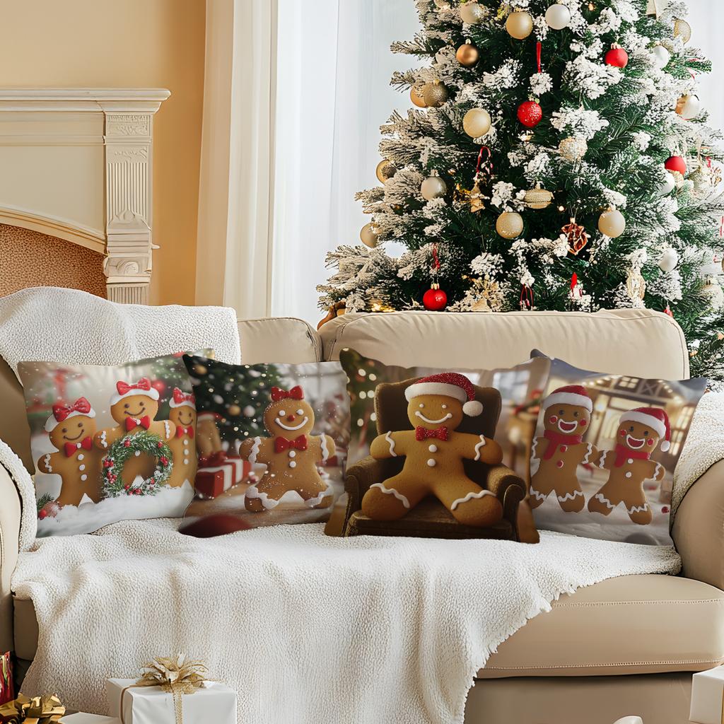 Christmas Gingerbread Man Pillowcase Printed Polyester 45x45cm Throw Pillowcover Decorative Sofa Cushion Pillowslip Home Decor