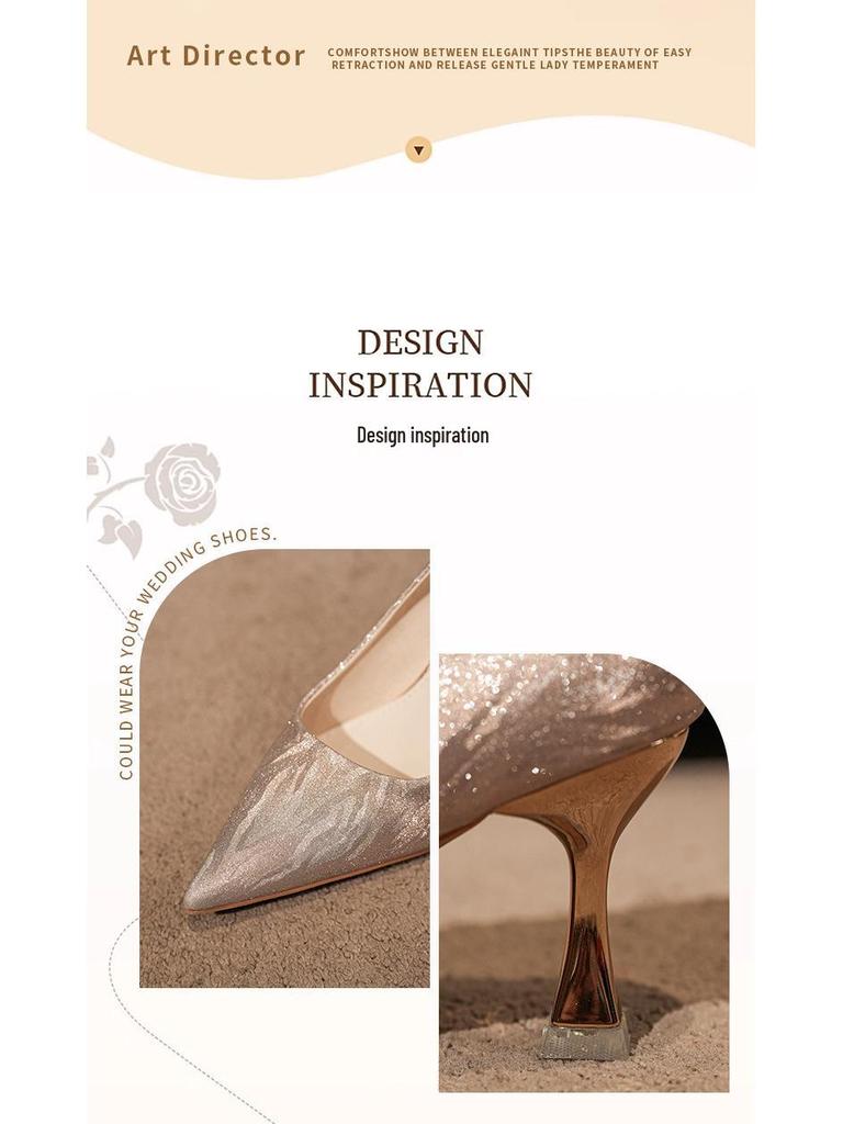 French Sparkly Versatile High Heels - Wedding & Banquet Shoes for Women