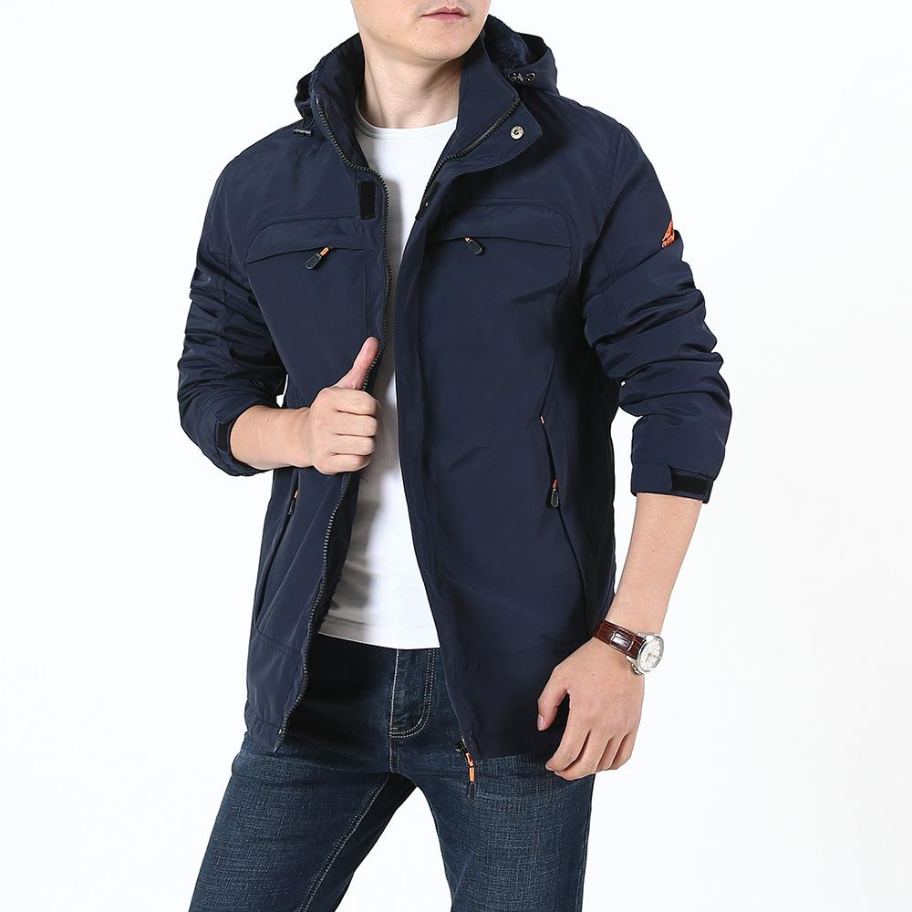 Autumn and Winter Thin Hardshell Outdoor Men's Stand-up Collar Hooded Jacket Men's Mountaineering Casual Windproof Jacket