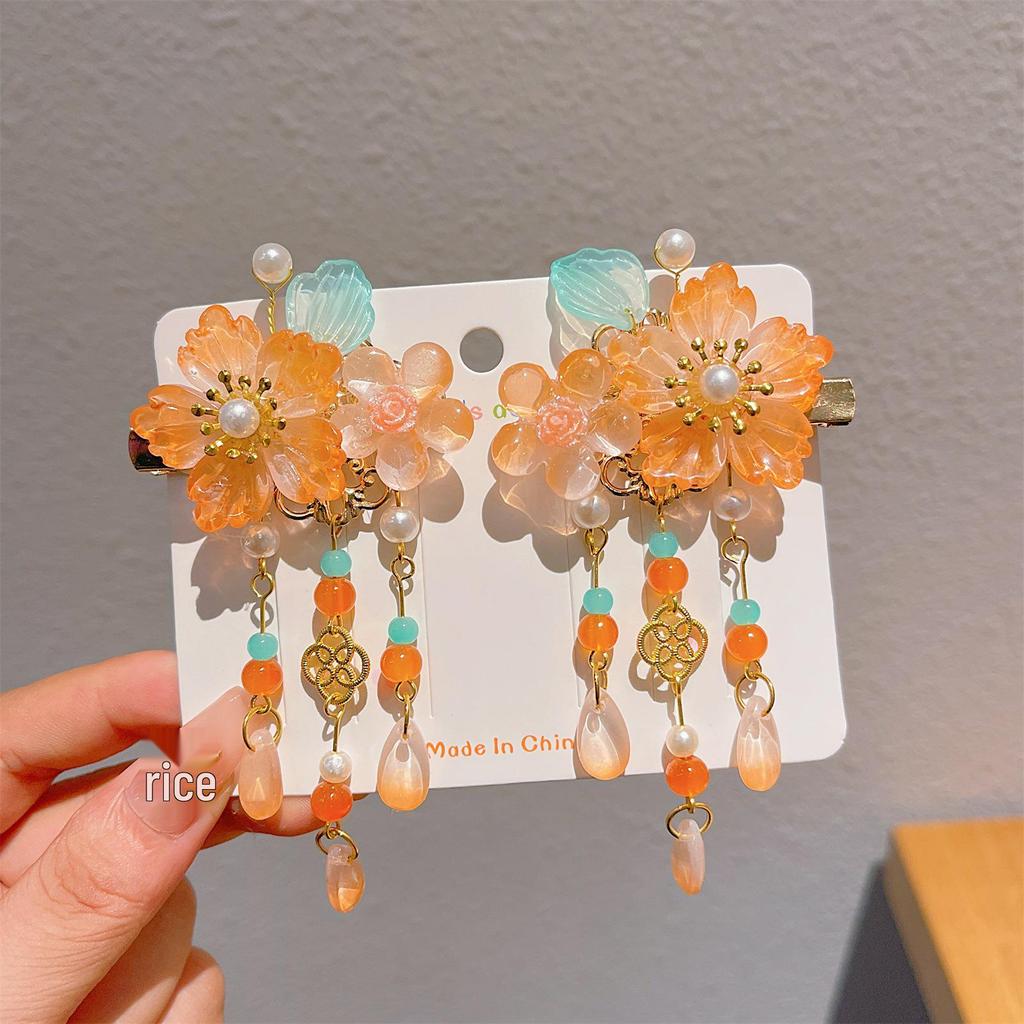 Chinese Style Tassel Hair Accessories for Girls - Hanfu Flower Pendant Headdress & Hair Clips