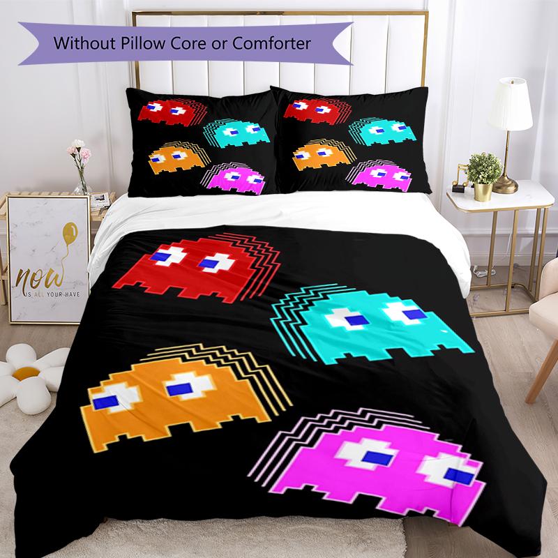 3pcs Pac Man Bedding Set Duvet Cover Closure Includes 1 Duvet Cover & 2 Pillowcases, Soft and Comfortable for All Seasons.