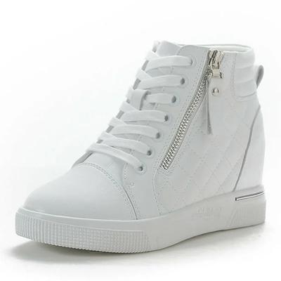 Mode 7cm 2024 Mikrofaser Plateau Keil Leder Frühling Stiefel Versteckte Absätze Knöchel Damen Hoch Marke Klobiger Sneaker Herbstschuhe