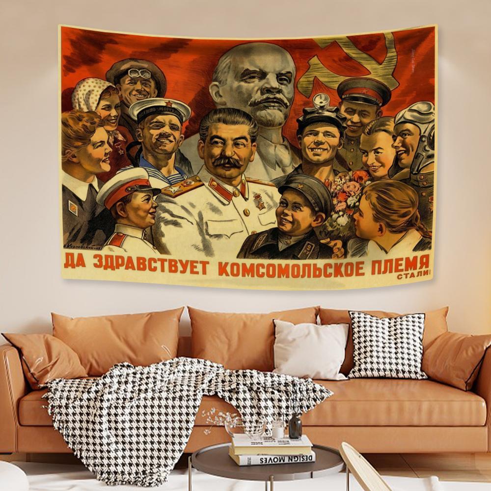 Lenin Stalin USSR CCCP Poster Tapestry Vintage Home Decor Aesthetics Wall Hanging Covering Carpets Dormitory Backdrop Bedspread