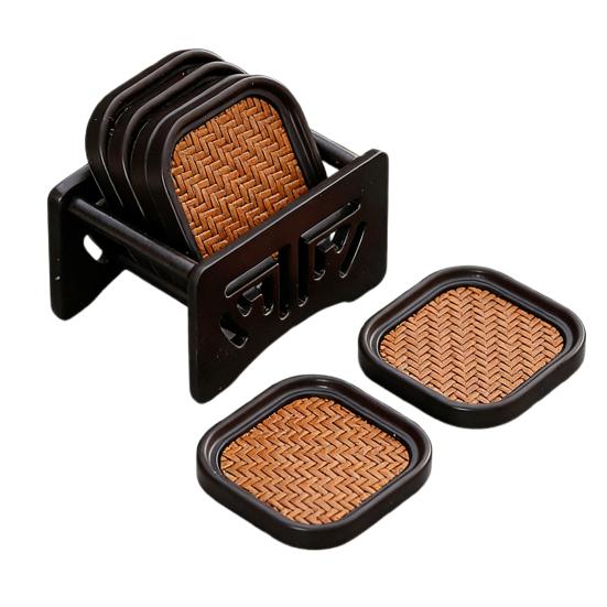 6Pcs Insulated Coasters Heat Insulation Rattan Mat Anti-scalding Non-slip Square Tea Cup Holder Multi-functional