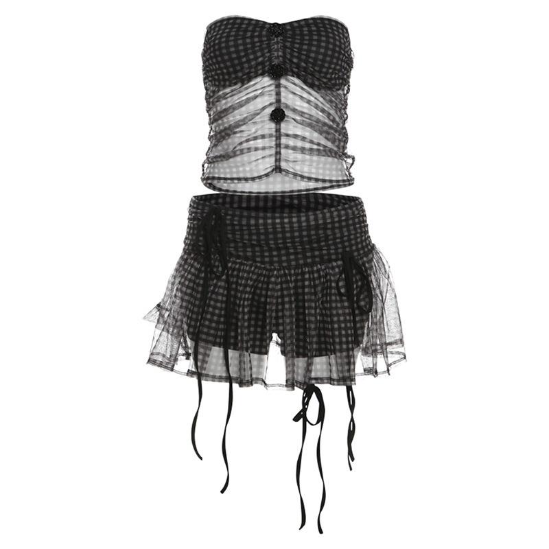 European and American style summer new women's clothing solid color slim-fit chest-wrapping vest fashionable high-waisted skirt set