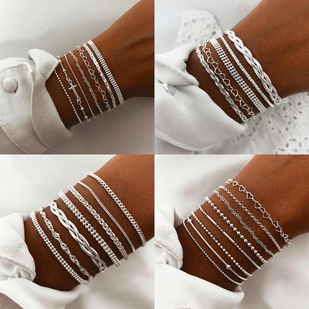 Kreuz Anhänger Vintage Mehrschichtiges Armbänder Set Für Frauen Mit Geometrischem Design Und Geschenkgebrauch