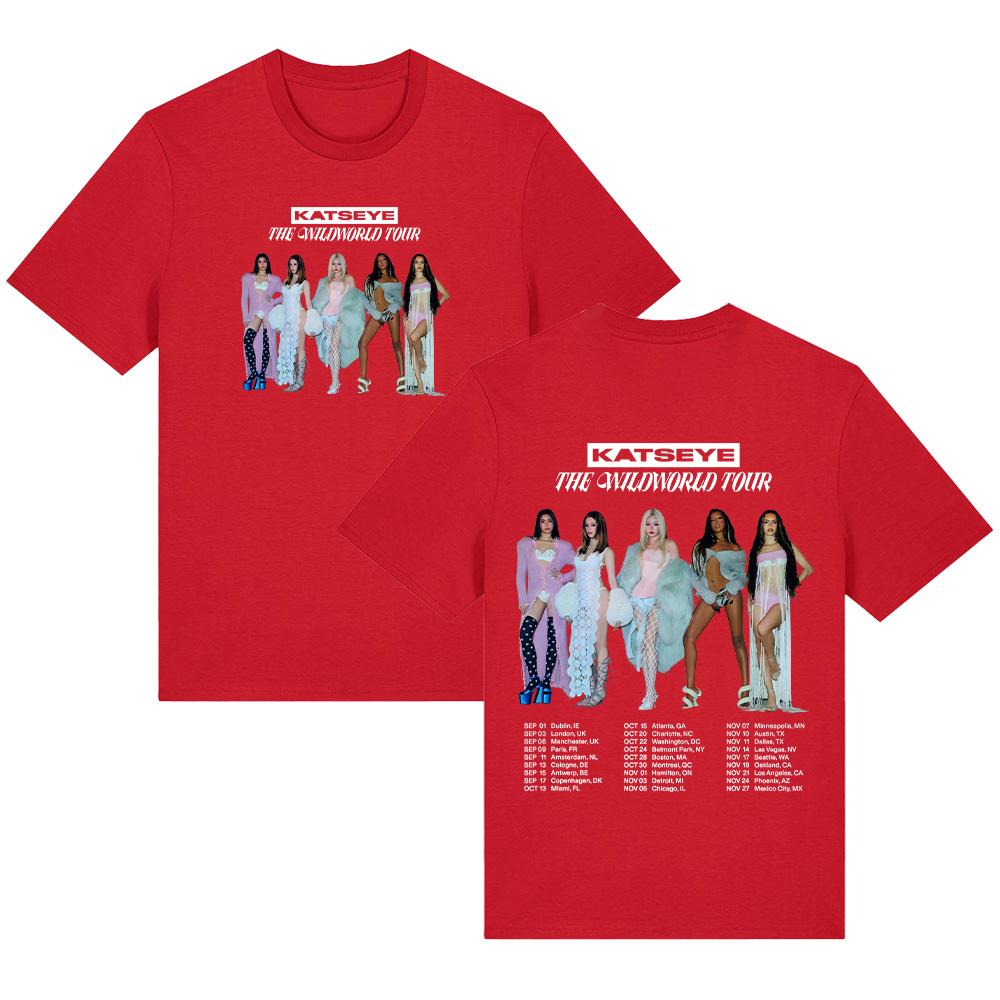 KATSEYE The Wildworld Tour T-Shirts Kpop Harajuku Mode Y2K Herren Damen T-Shirt Baumwolle Locker T-Shirts Fan Geschenke Top Streetwear L