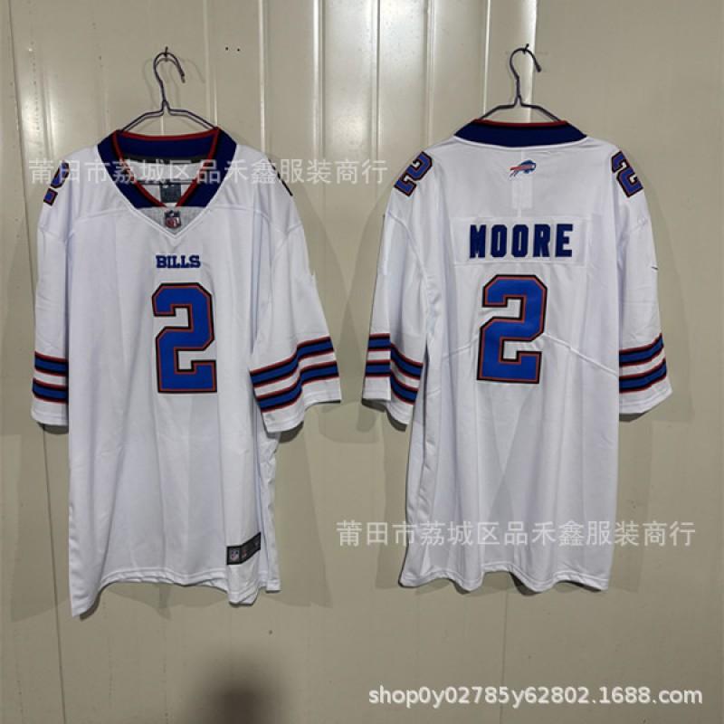 Buffalo Bills NFL Fotbalový dres 2 Moore Pánský Vyšívaná Bavlněná Sportovní Košile Fanouškovské Oblečení Ležérní Použití