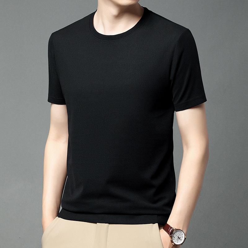 

2024 летняя новая мужская футболка с круглым вырезом и короткими рукавами, устойчивая к морщинам и дышащая верхняя текстура, универсальная ткань для отдыха XXXXL чёрный