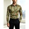 New men's long sleeved shirt with wine red gold chain diamond shaped 3D pattern printing, slim fit collar single shirt