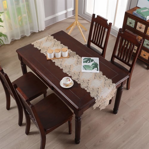 Elegant Lace Table Runner, Stylish Nordic Style Kitchen Table Runner, Coffee Color, 180cm