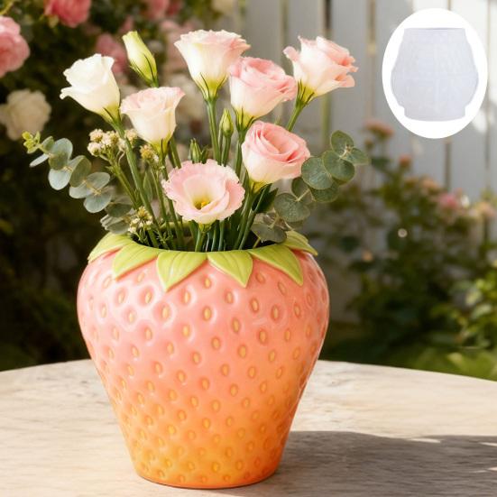 Strawberry Vase Cement Clay Mold, Plaster Flower Pot Silicone Mold, Succulents Flowerpot Concrete Mold, Pen Holder Epoxy Resin Mold