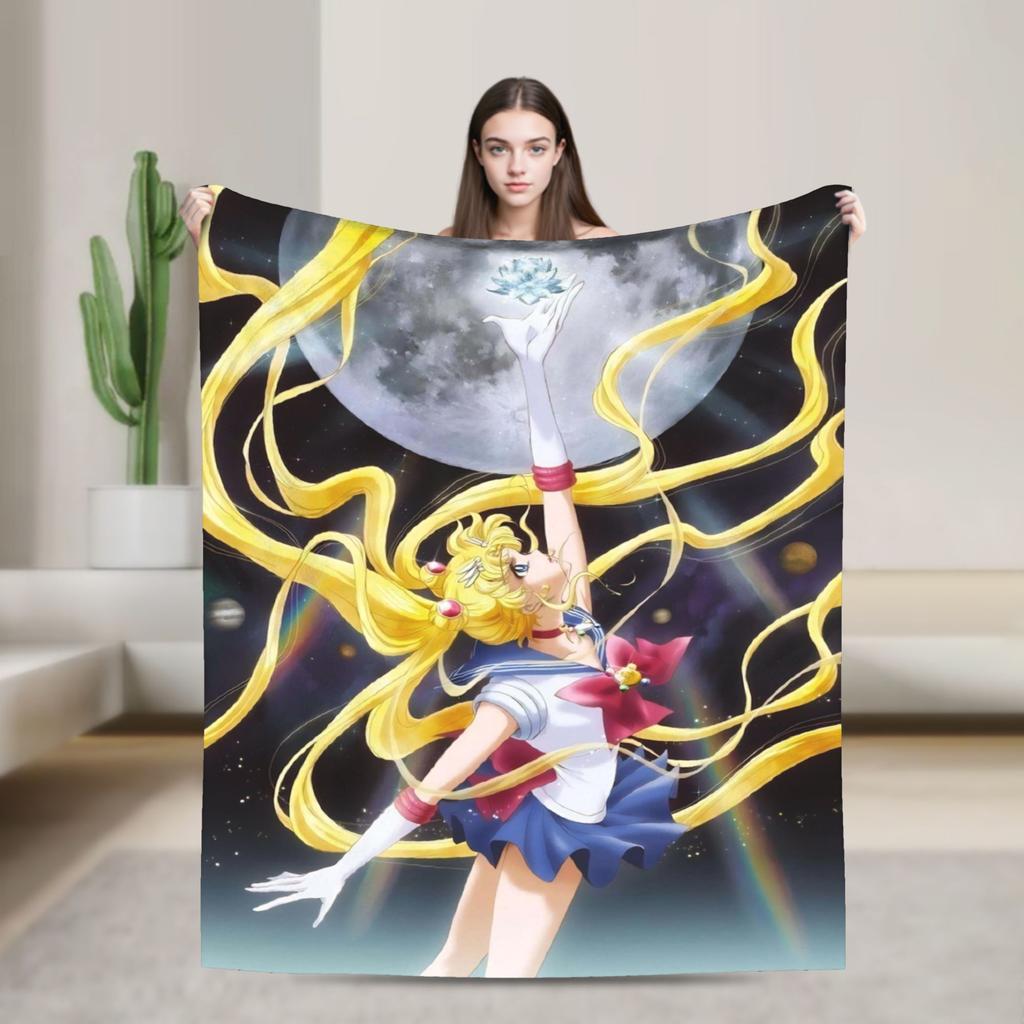 S-SAILOR Anime M-MOON Blankets  Warm Soft Funny Plush Bedding Throws For Children Home Decor Flannel Bedspread Bed Cover