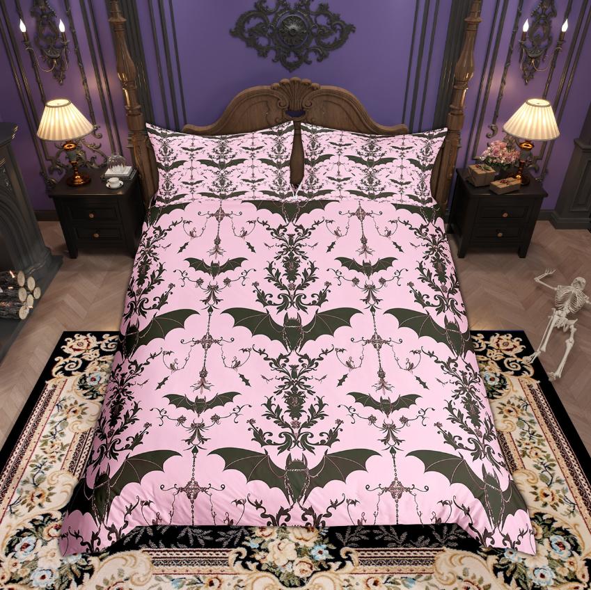 Homewish Halloween Crow Duvet Cover Set Botanical Plant Bedding Set Hippie Floral Flower Bed Set