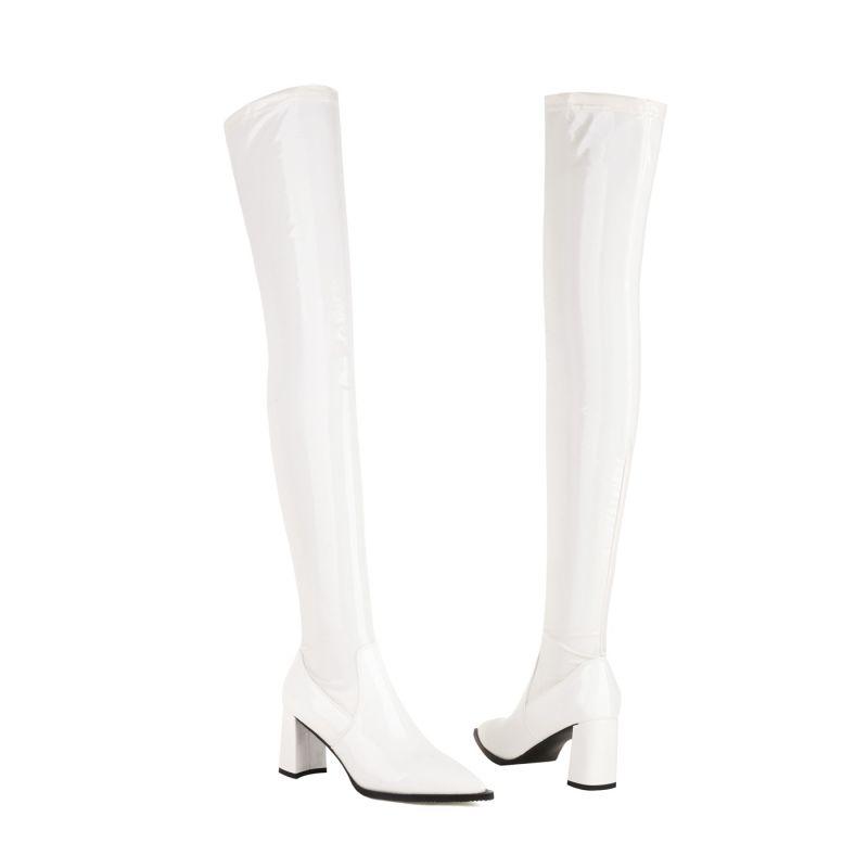 

Женские сапоги на высоком каблуке осень и зима новые сексуальные в европейском и американском стиле на толстом каблуке большого размера сапоги до колена 46