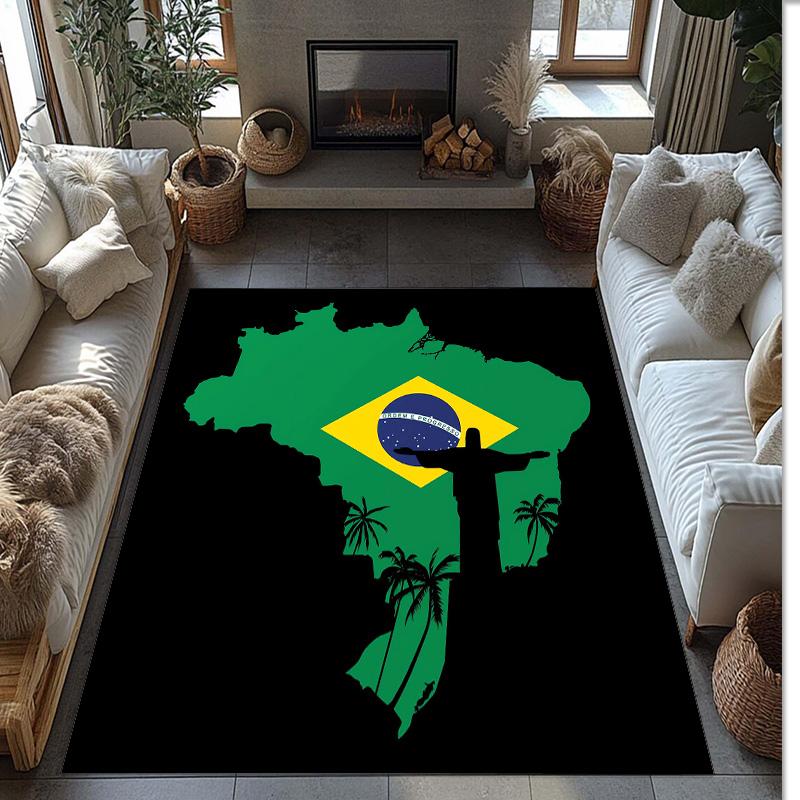 Brazil national football team Printed Flannel Area Rug Non Slip Soft Polyester Floor Carpet Indoor Decor Mat for Bedroom Living Room Sofa
