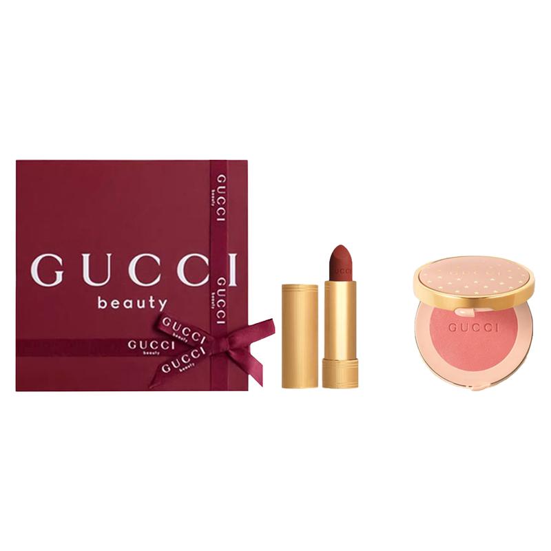 Gucci Velvet Mist Lipstick Star Moving Blush Gift Box Set Natural Complexion Modification Contour + Velvet Mist Lipstick #505+Star Blush #04 красный