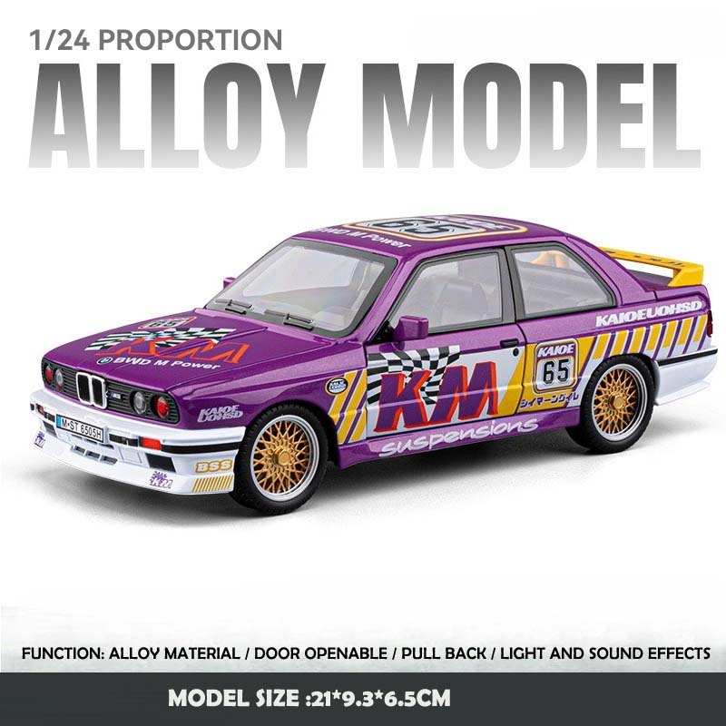 Simulation 1:24 BMW M3 Alloy Sports Car Model with Sound and Light Pull-back Metal Miniature Voiture Collection Toy Vehicle Gift