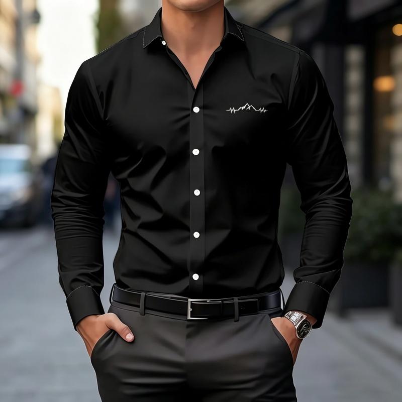 Men s Shirt Solid Color Simple Business Shirt Fashionable Printed Slim Fit Long Sleeved Shirt Versatile Business Casual Top S