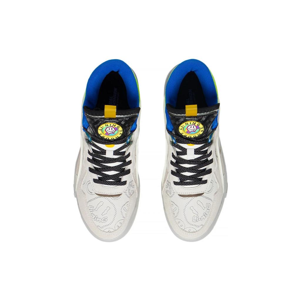 Li Ning Wave Mid Party Slip Resistant Abrasion Resistant Mid top Skateboard Shoes Women's White Black Blue AGCS284-1