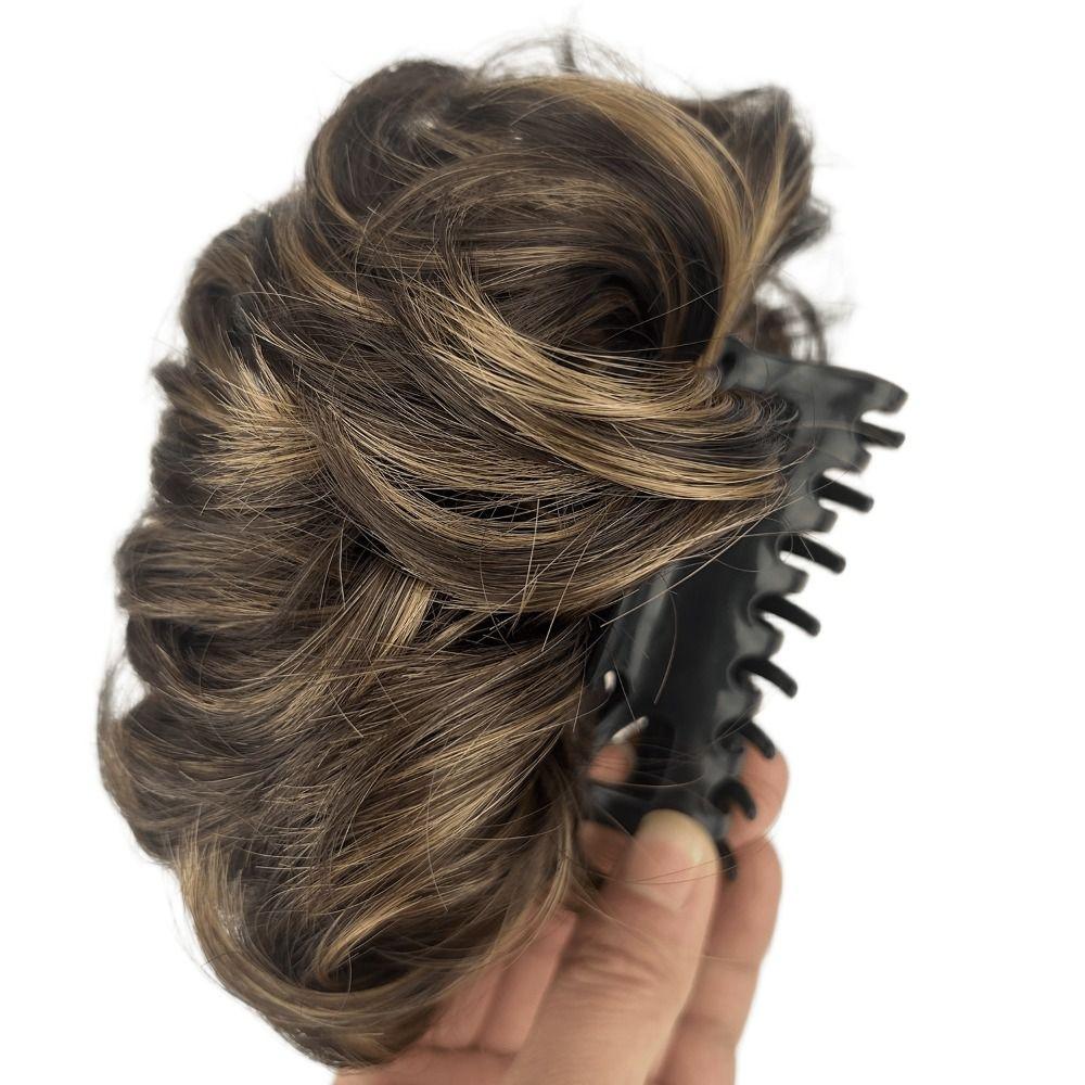 Wavy Messy Hair Bun Hairpieces Updo Claw Clip On Donut Chignon Short Curly Hair  for Women Girls